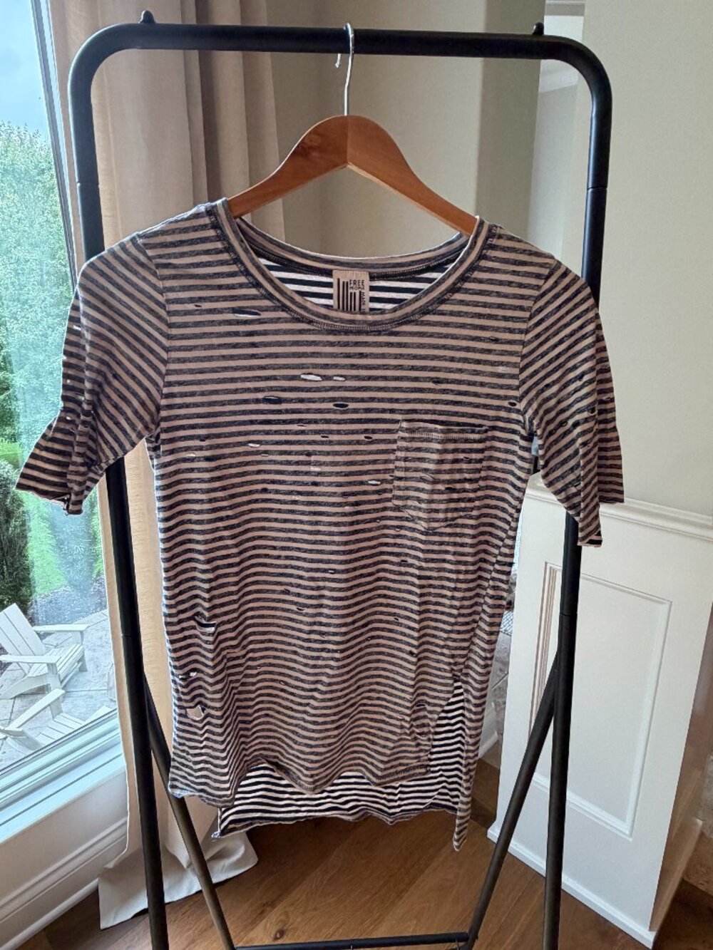 Free People XS Striped Distressed Shirt